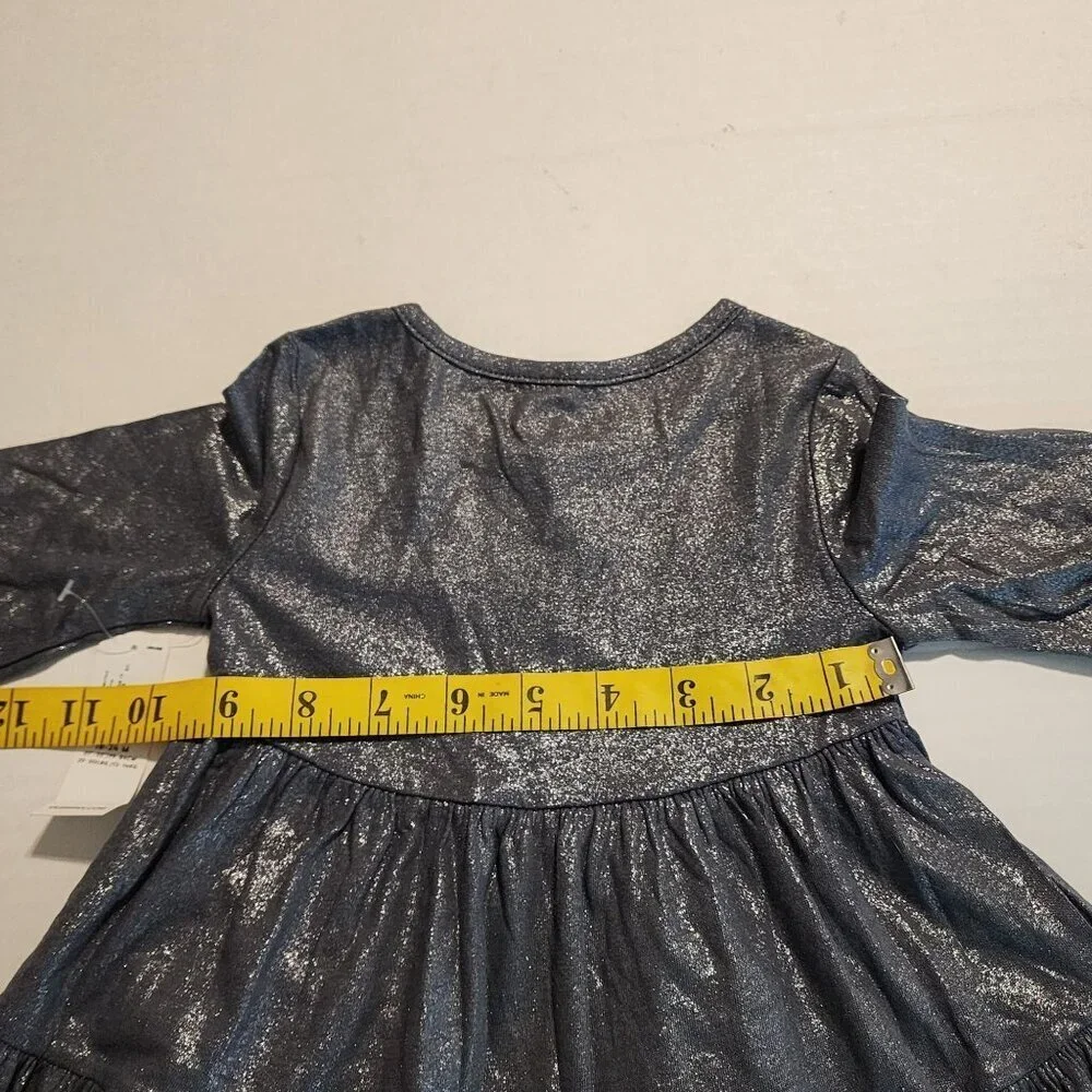 Old Navy Metallic Silver Baby Girls Dress 12-18M 100% Cotton Tiered Design